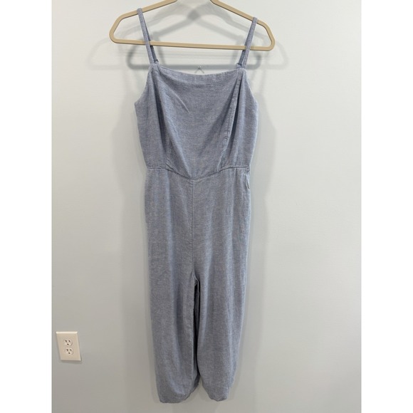 Old Navy Pants - Old Navy Linen Rayon Gray Cropped Jumpsuit Large Sleeveless Ruched Back